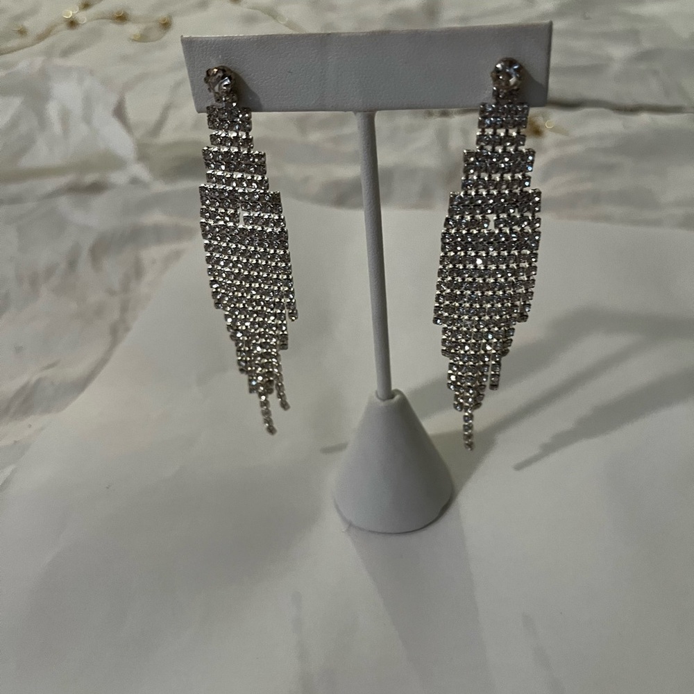 Gold Rhinestone Fringe Drop Earrings - Women Jewelry
